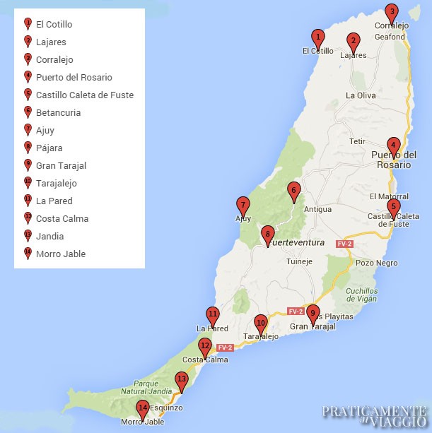 mappa fuerteventura dove soggiornare