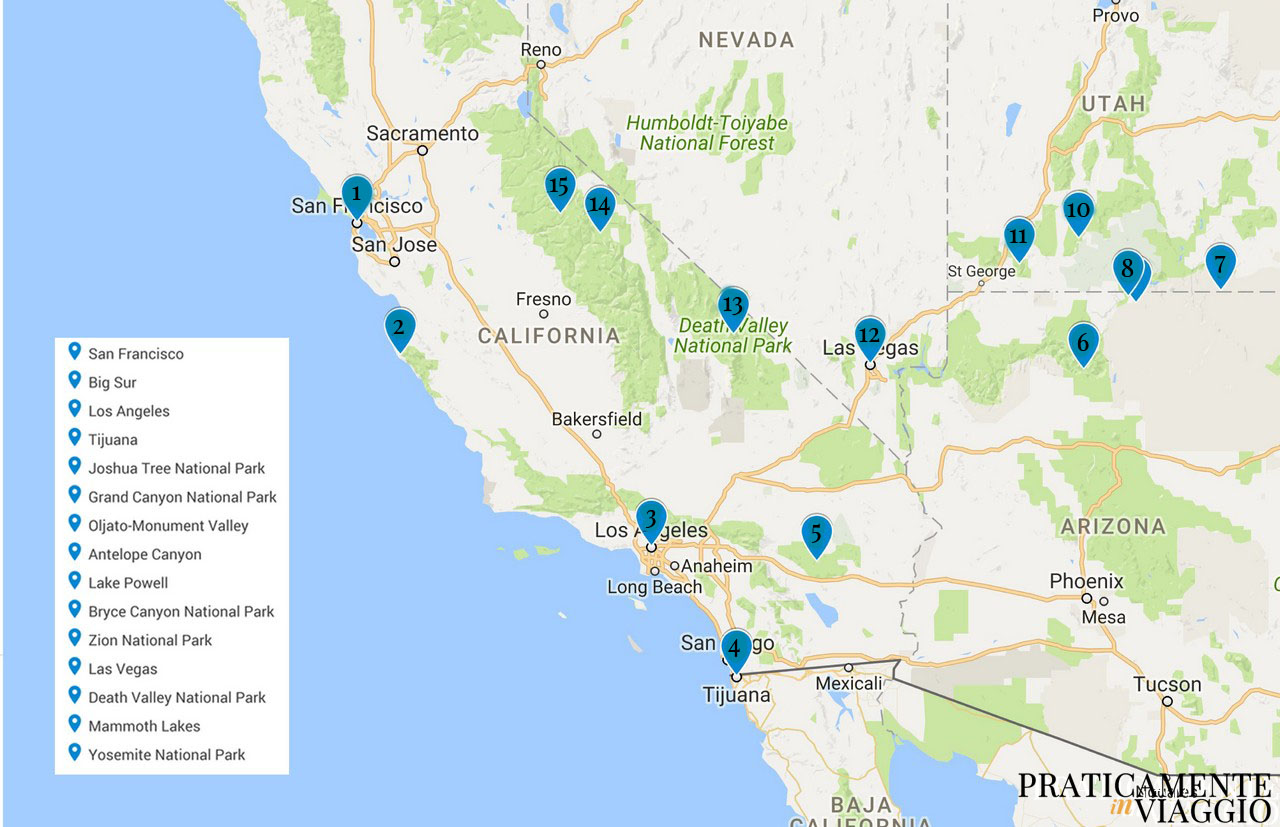 mappa tour west coast